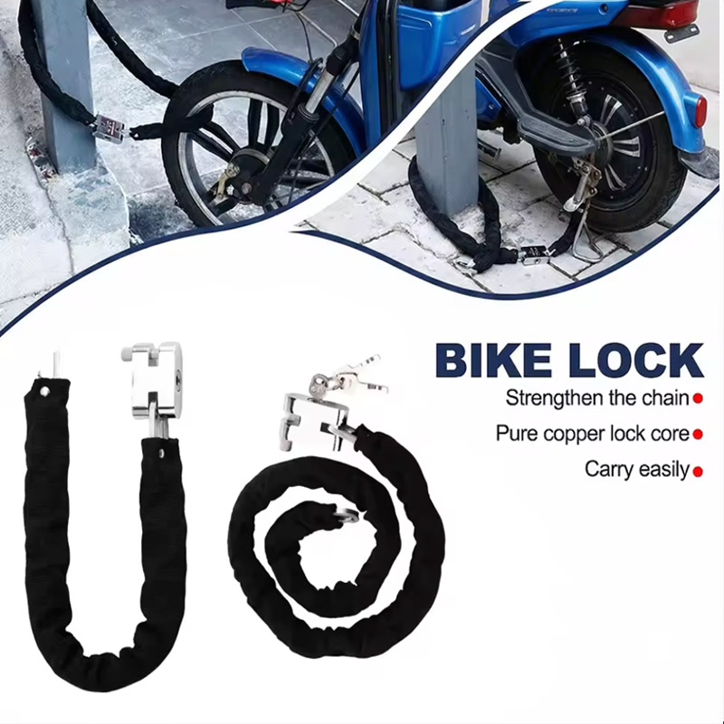 Commuter Bike Lock - 1.2M 2M 3M オートバイバイクロック ヘビーデューティーチェーンロック 高耐久ゴム+スチール製自転車セキュリティ南京錠（3キー付き）