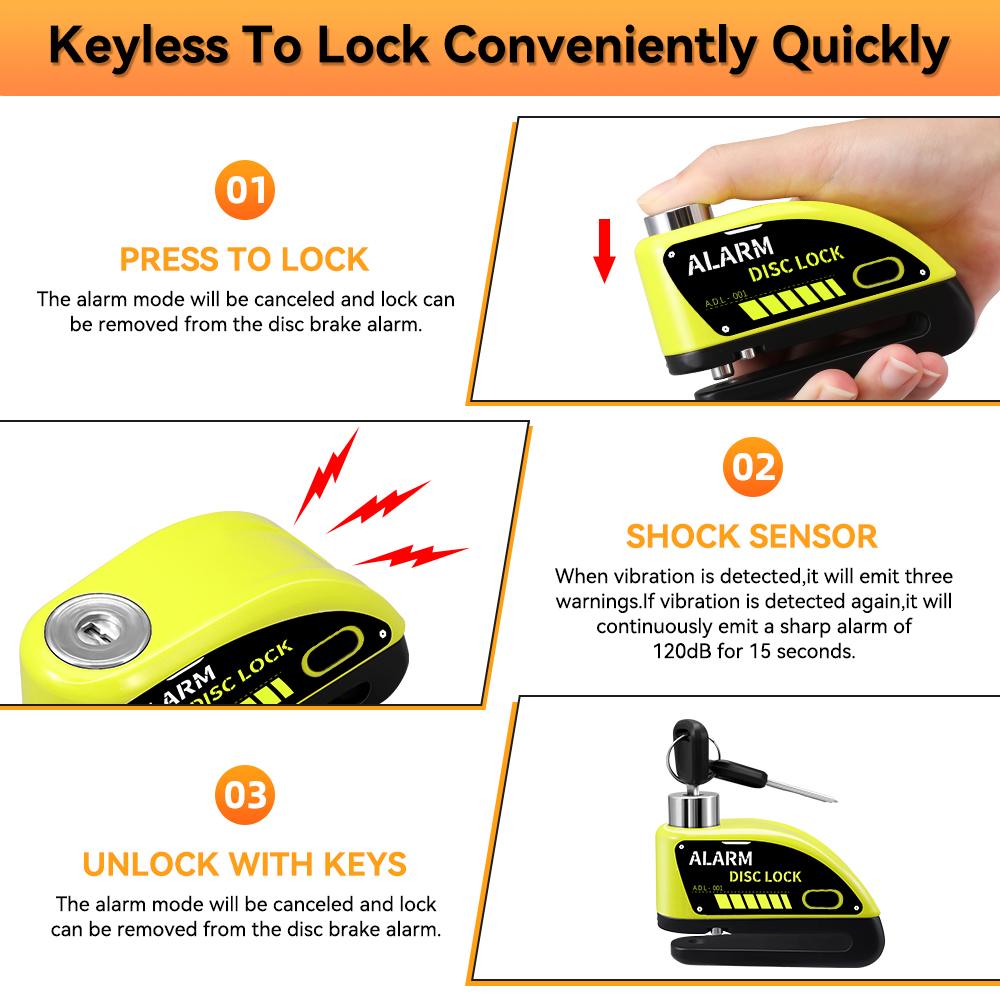 新しいバイクオートバイ警報ディスクブレーキロック 120dB - Commuter Bike Lock のレビューと価格